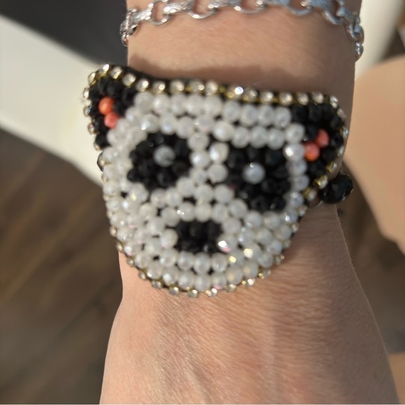 Glass faceted beaded rhinestones panda bracelet adjustable - Picture 6 of 7